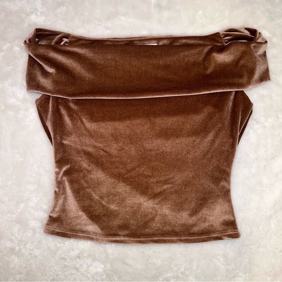 Reformation Tops - Reformation Brown Cello Knit Velvet Off the Shoulder Top Size Small